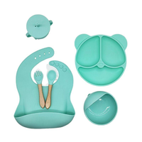 Ensemble de vaisselle pour bébé en silicone, assiette, bavoir, bol, cuillère, fourchette, tasse, ensemble d'alimentation pour bébé en silicone