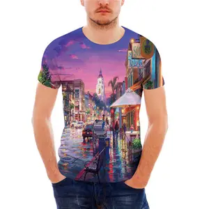 Paysage Venise Peinture T-shirt Hommes Mode Nouveau Casual Hommes D'été Slim Fit T-Shirt Tour Eiffel T-shirt Hommes À Manches