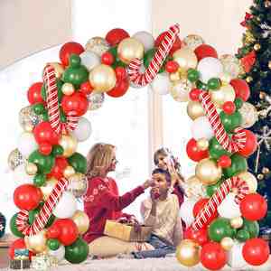 ชุดซุ้มลูกโป่งยางสีเขียวแดงและสีทอง120ชิ้นพร้อมลูกโป่งลูกกวาด - Product Image 5