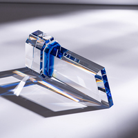 Trophée en cristal bleu géométrique - Prix moderne gravé au laser et imprimé par transfert thermique pour la reconnaissance d'entreprise des employés