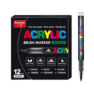 Juego de 12 Marcadores de Pintura Acrílica Dorados y Plateados, de Secado Rápido, con Punta de Pincel Suave, Doble Cara, Borrables, para la Creatividad - Product Image 4