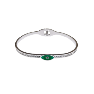 Fashion Bangle 316L Stainless Steel PVD Gold Plating Sustainable Resistant Green Inlay <b>Crystal</b> Accent <b>Bracelet</b> - Product Image 2