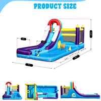 Structure gonflable aquatique combinée avec toboggan, mur d'escalade, obstacles, trampoline, piscine à balles et piscine à jets d'eau