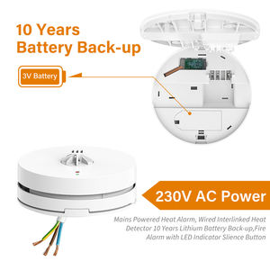 Detector de Alarme de Calor com Fiação Direta Kitemark 230v, ABS, Bateria de 10 Anos, Alarme de Segurança contra Incêndio com Cabo e Interligação Sem Fio - Product Image 2