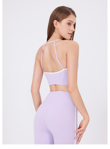 Sujetador deportivo con tiras en contraste para mujer, cuello cuadrado, acolchado, top corto de yoga, ajuste ceñido, sin costuras, para pilates y entrenamiento, ropa deportiva al por mayor - Product Image 3