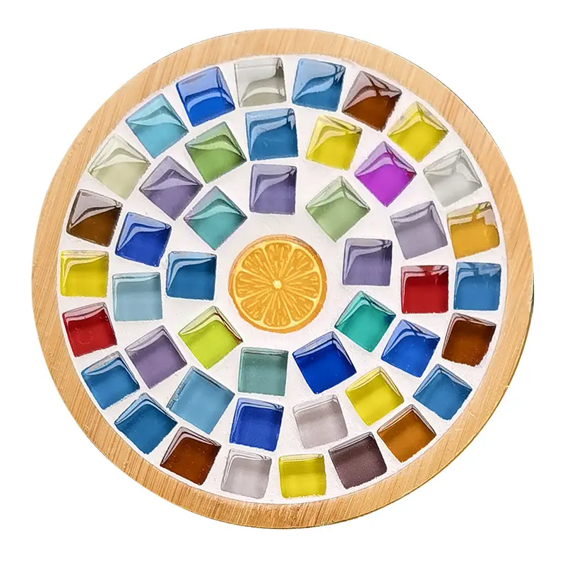 Materiale fai da te fatto a mano Bamboo Creative genitore Kid mosaico Coaster Craft Kit per bambini piastrelle a mosaico fai da te forniture per la decorazione della casa