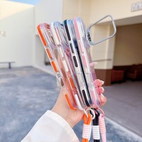 Coque dégradée colorée pour iPhone 17 Pro Max avec support de caméra et support magnétique, étui de téléphone portable avec cordon