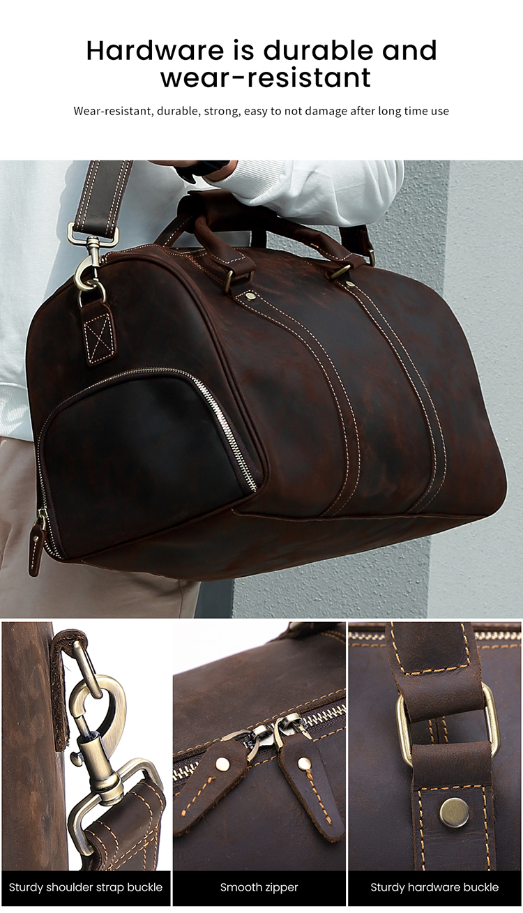 Custom Vintage Leather Men Travel Bag Weekender Overnight Duffle Luggage Bag Large Capacity Crazy Horse Leather Travelling Bag