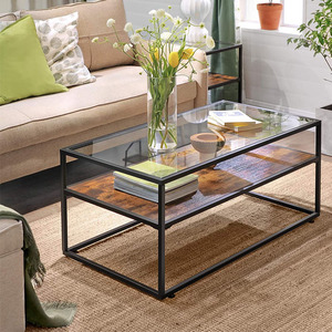 <span class=keywords><strong>Tavolino</strong></span> da Caffè in <span class=keywords><strong>Vetro</strong></span> Stile Industriale Rustico con Struttura in Acciaio per Soggiorno - Product Image 2