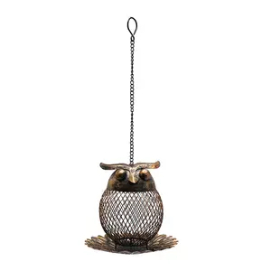 VERTAK-alimentador de aves de metal de hierro fundido, malla de alambre de acero colgante, alimentador de aves salvajes en forma de búho vintage