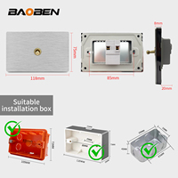 Interrupteur mural et prise de courant de la marque BAOBEN avec panneau en aluminium brossé, 16A, 250V, interrupteur à bascule et prise, pour usage domestique