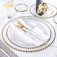 Assiettes de présentation pour table de mariage en vrac Assiette moderne Forme ronde Plastique transparent à vendre Ensemble de table à manger pour 10 personnes Or Rose