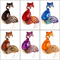 Rétro Simple Bijoux Femmes Mode Broches Alliage Diamant Renard Broche Mignon Animal Costume Accessoire