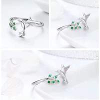 Vente flash - Bague pour femme en argent sterling 925, forme colibri, sertie de zircon vert, réglable, vente en gros personnalisée