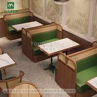 Ensemble de meubles de restaurant de style asiatique du Sud-Est, canapé en bois massif, chaises de salle à manger, tables de salle à manger en marbre, restaurant