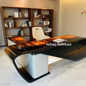 Meja Perabot Kantor Eksekutif Modern Mewah, untuk Kantor, Rumah, Meja Kayu dengan Kursi