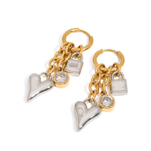 Pendientes con Forma de Corazón, Zirconia Cúbica, Oro de 18K, Acero Inoxidable, Uso Diario, Engaste de Bisel, Diseño Geométrico - Product Image 1