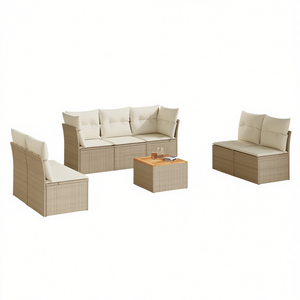 Ensemble de canapés de jardin en rotin beige avec housses amovibles, mobilier d'extérieur au design contemporain - Product Image 1
