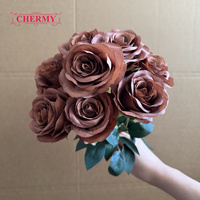 Bouquet de roses artificielles à 9 têtes, en tissu de soie, couleur café, pour mariage, bricolage, décoration florale de table ou de maison - Vente chaude