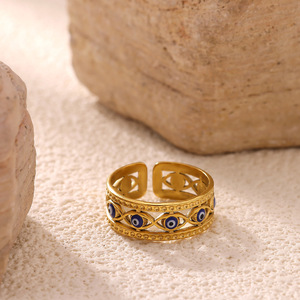 Bague ouverte vintage en émail coloré effet goutte d'huile, motif yeux du diable, bijoux inaltérables, résistants à l'eau, en or 18 carats - Product Image 6