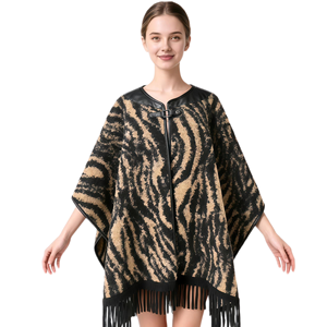 <b>Women</b> Maillard Style Leopard <b>cloak</b> with Tassel Vintage Zebra Open Front Shawl Casual Batwing Cape for Show Friend Gathering - Product Image 5