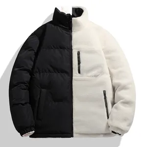 男士定制标志泡沫外套，带立领可逆双面聚酯和柏柏尔羊毛大码保暖外套