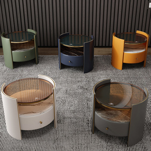 Modern Luxury Glass Top Nightstand Home Design Solid Wood <strong>Round</strong> Night Stand <strong>Bedside</strong> <strong>Tables</strong> - Product Image 6