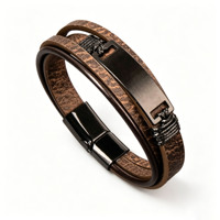 Bracelet multi-couches pour homme, barre métallique gravable, fermoir magnétique, style vintage, personnalisable, cadeau pour petit ami
