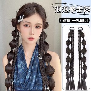 Cola de caballo trenzada de tres hebras con burbujas, de fibra de alta temperatura, totalmente tejida a mano para mujer, estilo festival de música - Product Image 1