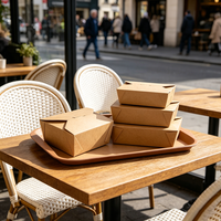 Boîtes alimentaires jetables en papier kraft biodégradable avec laminage mat et gaufrage – Fournitures personnalisées pour la restauration à emporter