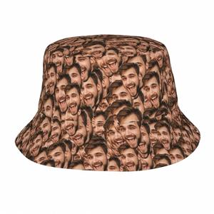 Sombrero de pescador con estampado de foto personalizado, gorra de poliéster de estilo callejero divertido para hombres y mujeres, para viajes en la playa, patrón de hojas de dibujos animados - Product Image 4