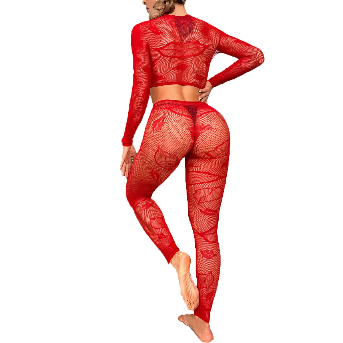 Frauen Sexy Mesh Mace Netz Netz Strass Langarm Strumpf Weibliche Pyjamas Top One Piece Body stocking Dessous