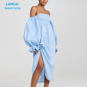 Verano fuera del hombro escalonado Tie-STRAP Maxi vestido A-line fiesta Noche Vestidos largos mujeres - Product Image 2