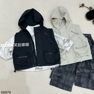 <span class=keywords><strong>Gilet</strong></span> en jean à capuche pour garçons, multi-poches zippées, utilitaire, imperméable, respirant, style safari compressé, imprimé 3D, col en V - Product Image 3