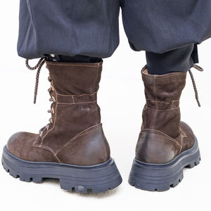 סיטונאי אופנת עור נשים עור תחרה-אפ הבלעדית מגפי עור חום לבן - Product Image 4