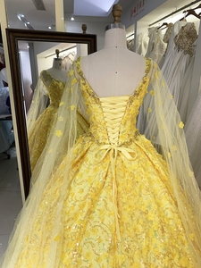 Hoa mới màu vàng váy ngắn buổi tối, quinceanera 15 bóng áo cho cô gái trẻ quinceaera <span class=keywords><strong>Dresses</strong></span> - Product Image 5