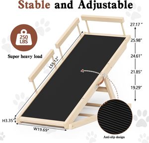 Escalón para Perros de Madera con Tapete de Goma Antideslizante y Barandillas Laterales de Seguridad para Mascotas Pequeñas, Medianas y Grandes - Product Image 3