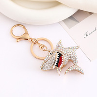 Porte-clés Requin Scintillant en Strass, Thème Animal Marin, Porte-clés en Métal avec Accessoire de Mode Style Européen