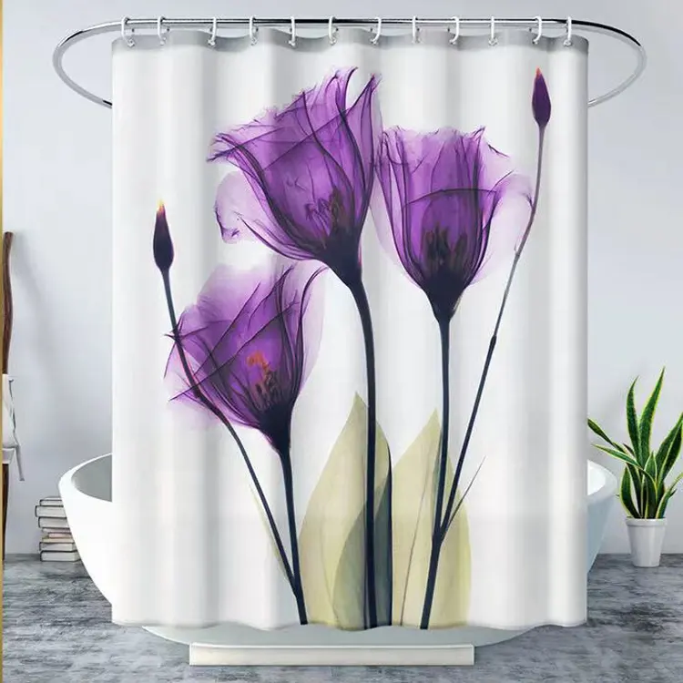 浴室のための花柄の型の証拠および防水の注文のシャワーカーテン