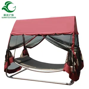 Garden Outdoor Wrought Iron Furniture Beds Swing Bed With Mosquito Net Canopy Hammock Bed