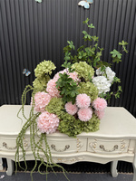 Bunga Pernikahan Hijau Biru Populer, Centerpiece Bunga Sutra Buatan Hydrangea Biru untuk Dekorasi Pesta