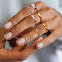 Bague empilable EMANCO en acier inoxydable, design géométrique brillant, plaqué argent, plaqué or 14 carats pour femmes