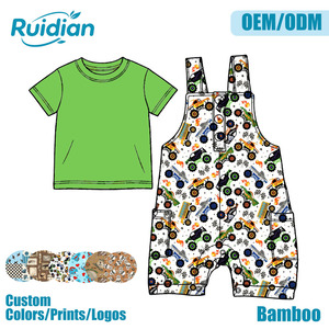 Conjunto de Ropa para Niños Pequeños, Camiseta de Bambú con Estampado y Pantalones con <span class=keywords><strong>Tirantes</strong></span> y Bolsillos, Botones a Presión en la Entrepierna, Conjunto de 2 Piezas para Niños Pequeños - Product Image 3