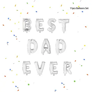 2024 In stock Father's Day Party Decoration BEST DAD EVER 14inch Silver Gold Happy Father's Day Letter Foil Balloons Set