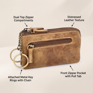 Llavero de Cuero Genuino Crazy Horse Vintage, Organizador de Llaves con Cremallera, Estuche de Cuero Vacuno para Llaves de Coche, Mini Monedero para Tarjetas y Monedas de 5 Pulgadas - Product Image 2