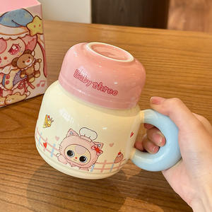 Taza de Cerámica Babythree con Tapa y Asa para Niños, Color Rosa, Azul y Morado, Taza Individual Redonda de Porcelana, Primavera 2025 - Product Image 5