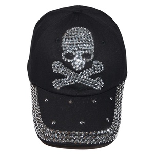 Gorra de béisbol deportiva de 5 paneles para mujer con LOGO personalizado de calavera, con pedrería brillante, de tela vaquera ligera lavada, común - Product Image 1