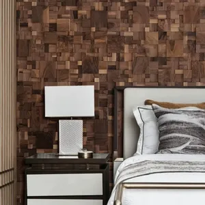 Panneaux muraux en bois massif 3D en noyer à motif chevron, style moderne du milieu du siècle, pour <span class=keywords><strong>salon</strong></span> et chambre de luxe - Product Image 3