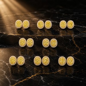ต่างหูเพชรทรงรีสีเหลืองแฟนซีทองคำแท้ 18K ยี่ห้อซินฟลาย ประดับเพชรธรรมชาติคุณภาพระดับเฮียร์ลอม รับรองโดยบุคคลที่สาม เหมาะสำหรับทั้งชายและหญิง - Product Image 2