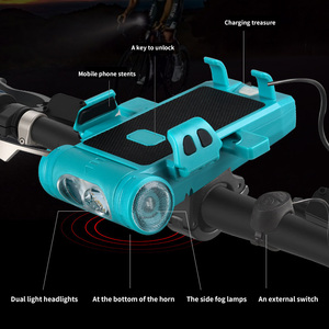 Support de téléphone portable multifonctionnel pour vélo avec feu avant et klaxon, rechargeable, pour équipement cycliste en gros - Product Image 3